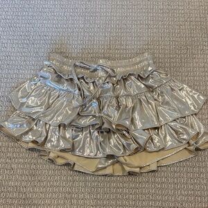 Shimmering Silver Ruffle Mini Skirt
